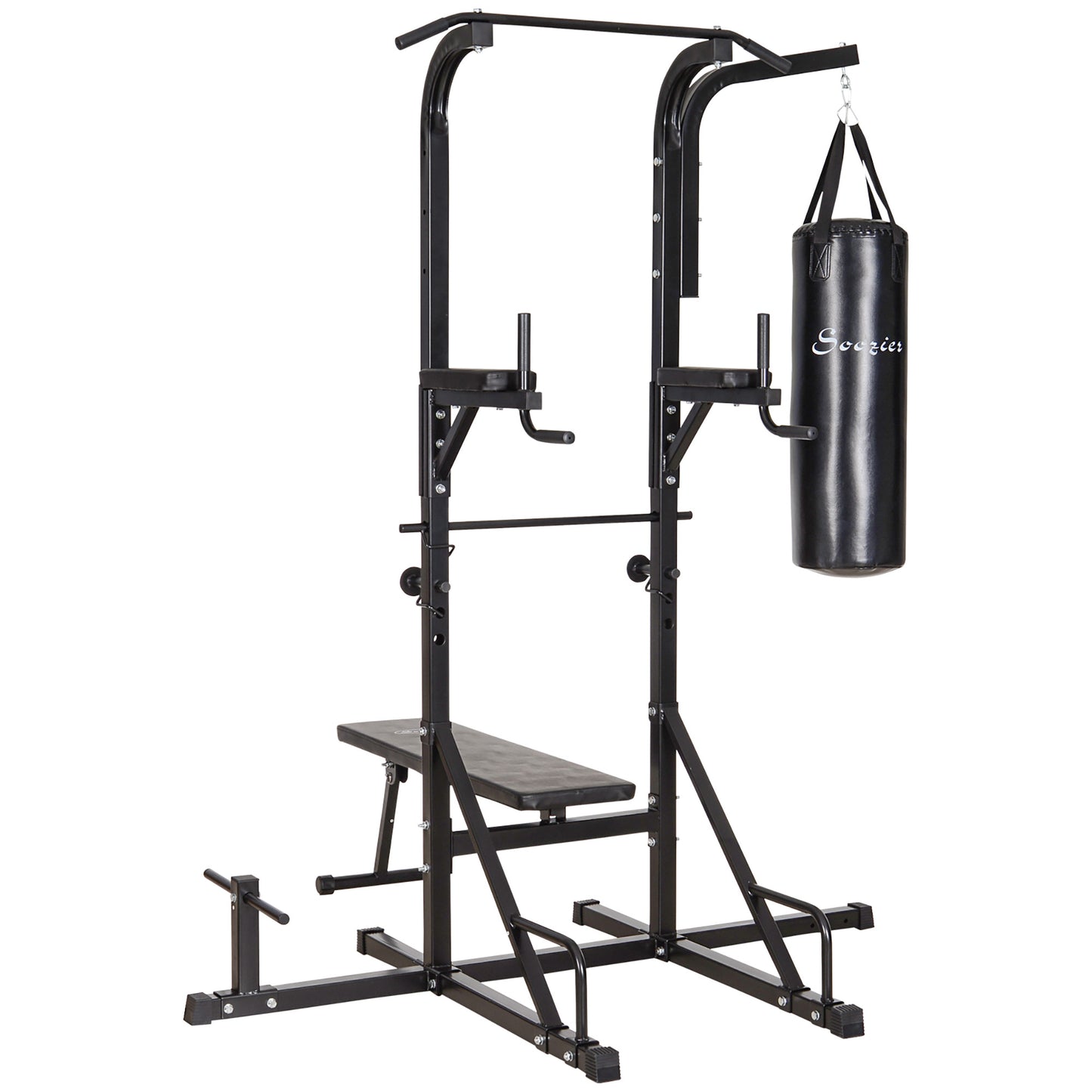 86" Power Tower Full Body Home Gym Fitness Station with Punching Bag Adjustable Sit Up Bench