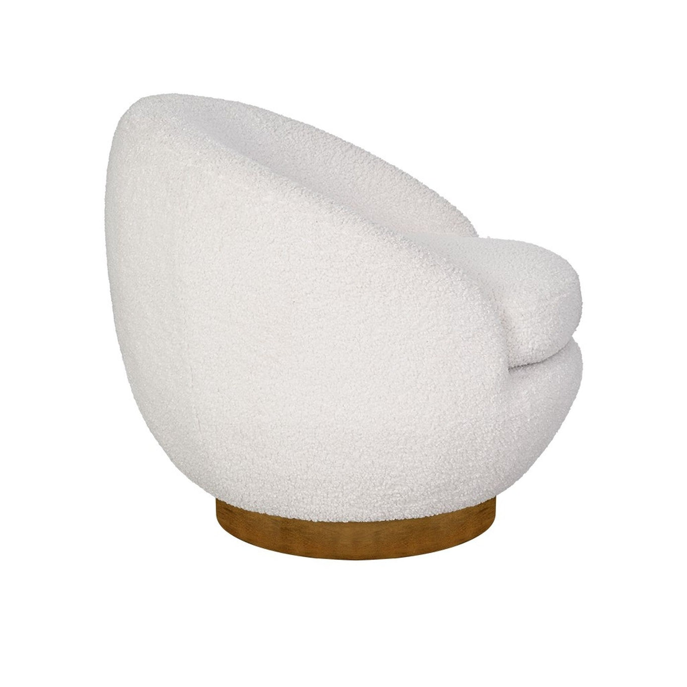 Cream Shearling Sherpa Swivel Accent Chair with Wood Base