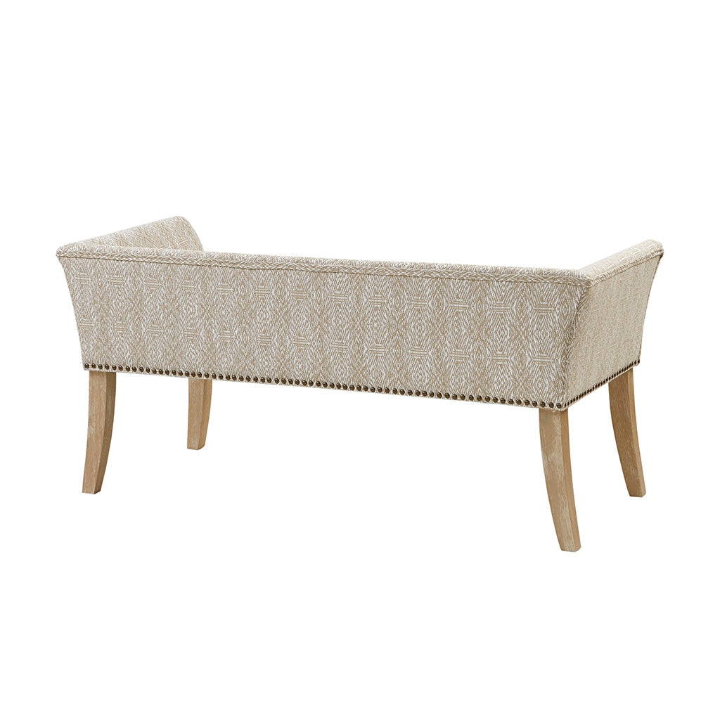 Flared Low Arm Low Back Accent Bench Chair, Taupe Patterned