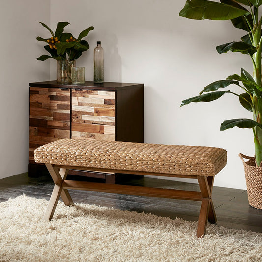 Seagrass Woven Farmhouse Bench