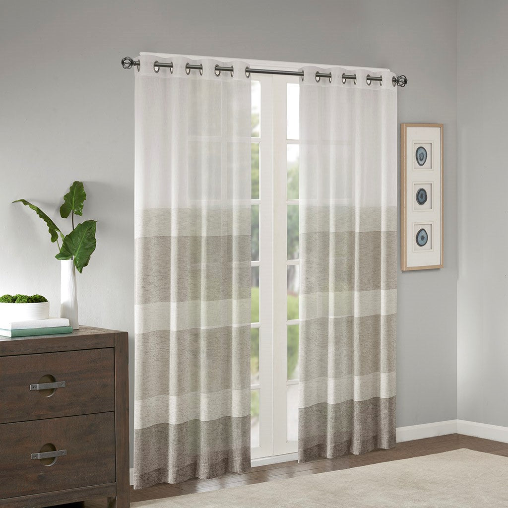 Modern Stripes Gauzy Sheer Window Panel, Beige SET OF 2