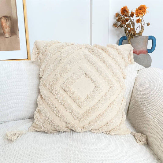 Pure Cotton Custom Boho Tassel Style Tufted Cushion Covers Home Decoration 45x45cm (18 X 18 Inches) D1