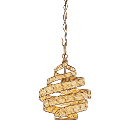 Flow 1-Lt Twist Pendant Baguette/Natural Rattan