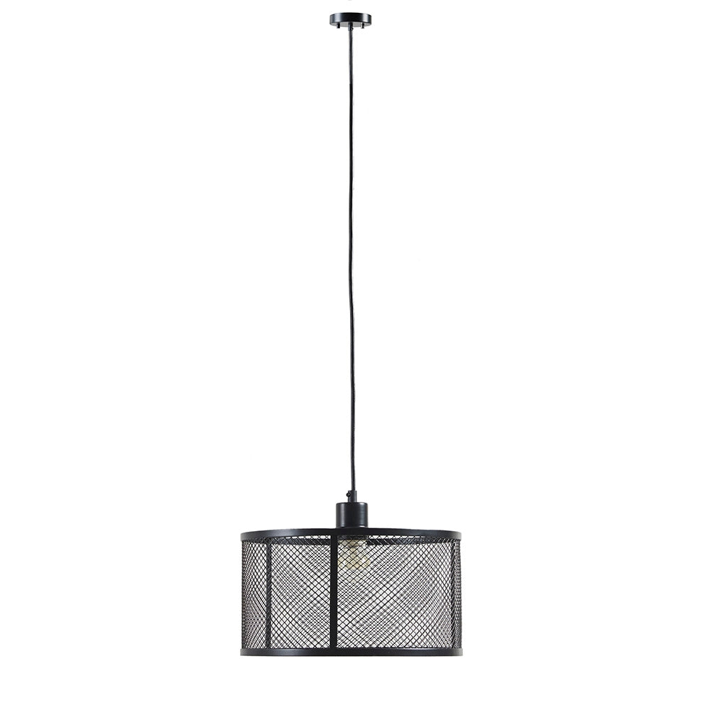 Industrial Black Metal Caged Single Light Pendant