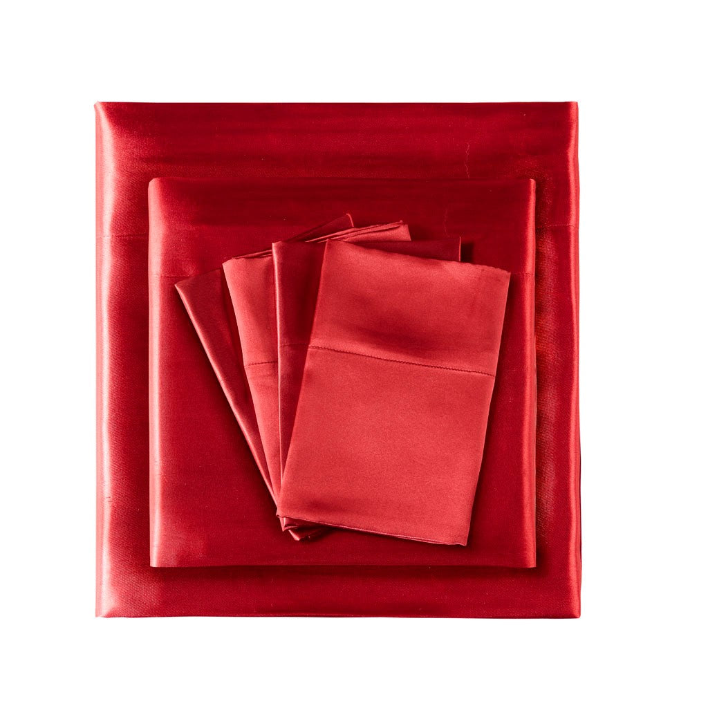 Luxury Satin 6-Piece Sheet Set, Red