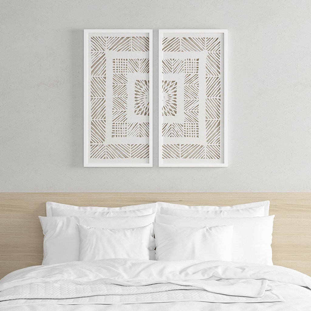 Natural Rice Paper Geo Wall Art Decor 2-Piece