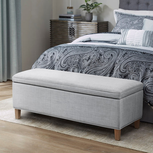 Transitional Upholstered Storage Bench, Grey