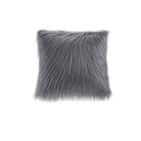 Long Faux Fur Square Throw Pillow 20x20 in Grey