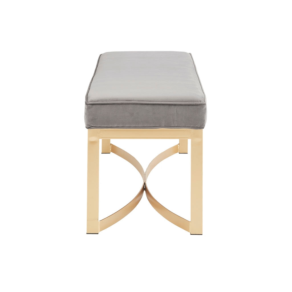 Modern Gold Base Accent Bench, Grey