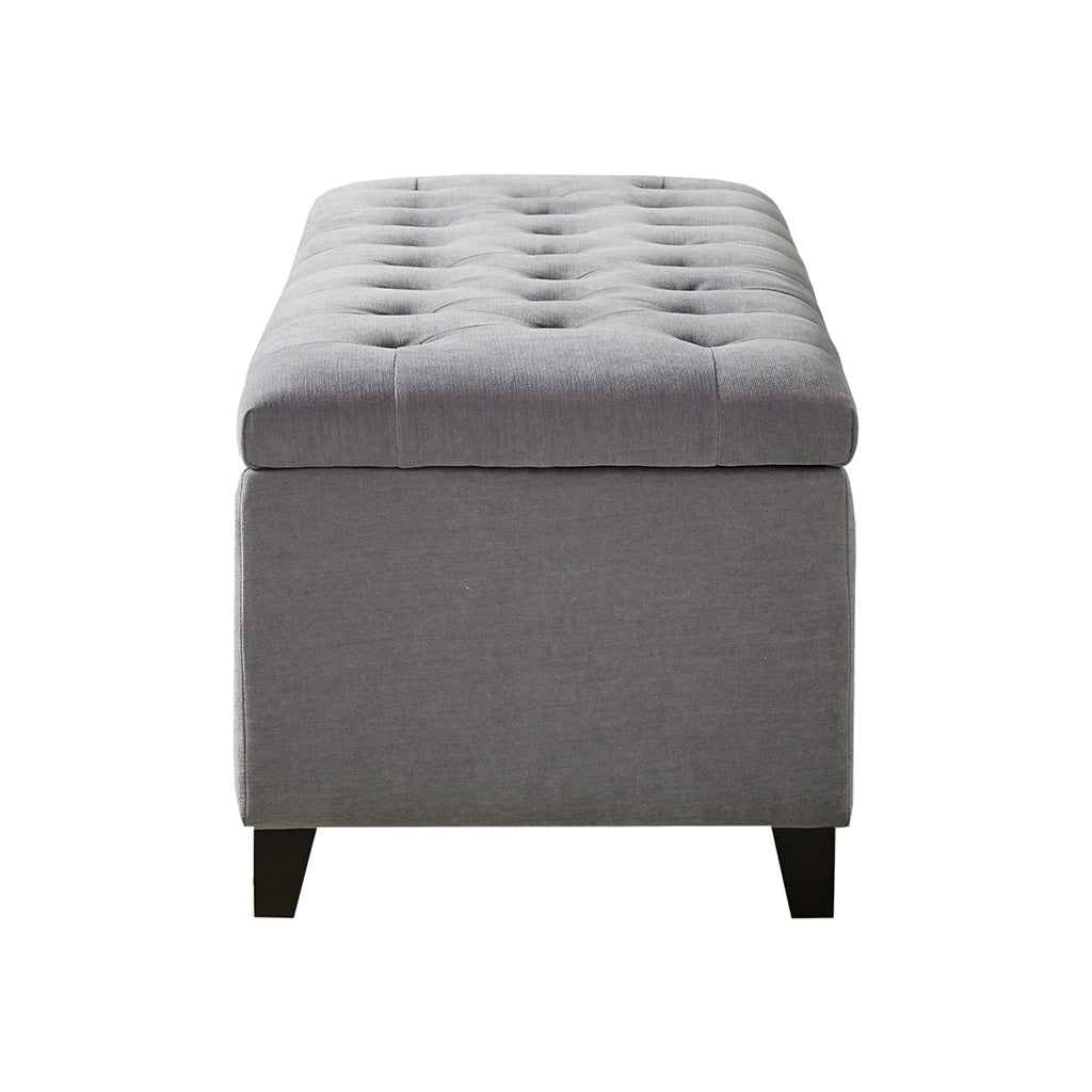 Button Tufted Upholstered Storage Bench, Grey