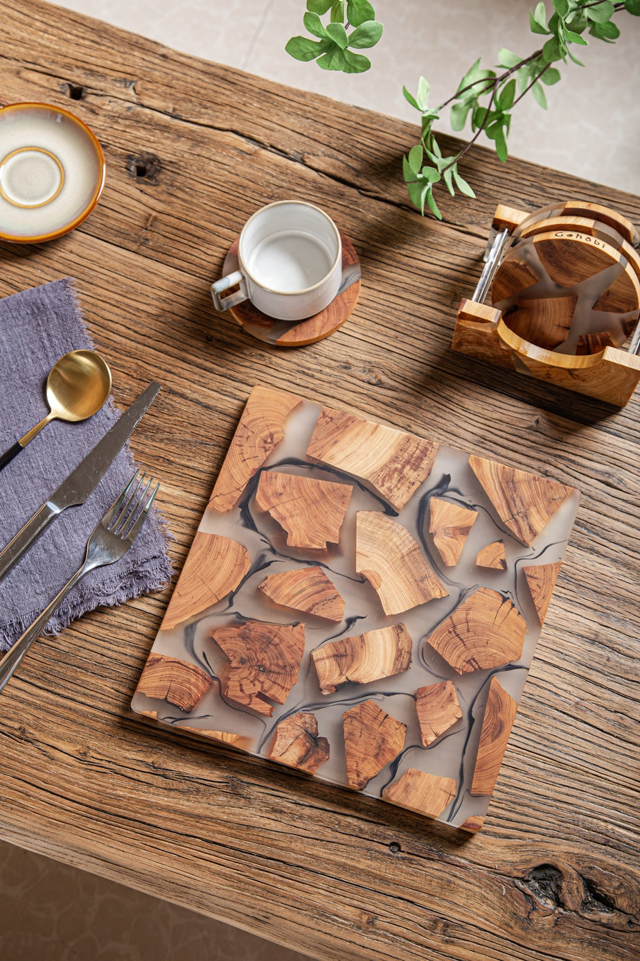 Real Wood Resin Placemat or serve board (24cm, Square) 1 PC 🇬🇧