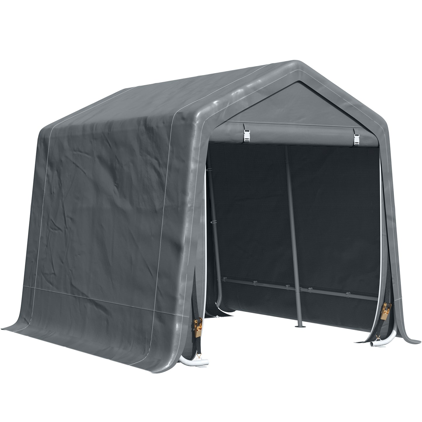 9.2' x 7.9' Garden Storage Tent, Heavy Duty Bike Shed, Patio Storage Shelter w/ Metal Frame and Double Zipper Doors, Dark Grey