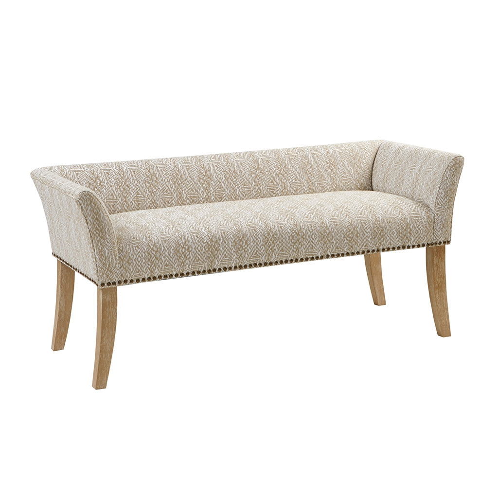 Flared Low Arm Low Back Accent Bench Chair, Taupe Patterned