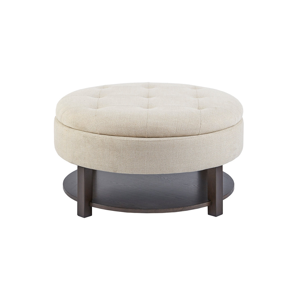 Morrocco Round Storage Ottoman, Cream