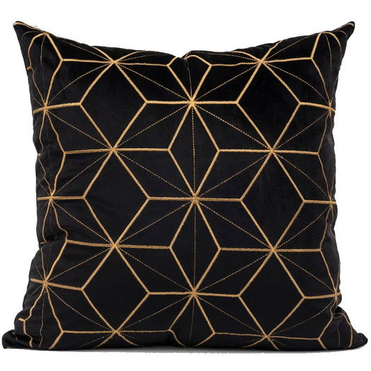 Gold Plaid Velvet Cushion Cover (18x18" - 45x45 cm) BLACK