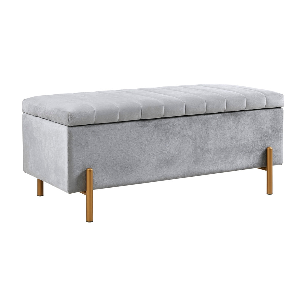 Channel Quilting Upholstered Storage Bench, Grey