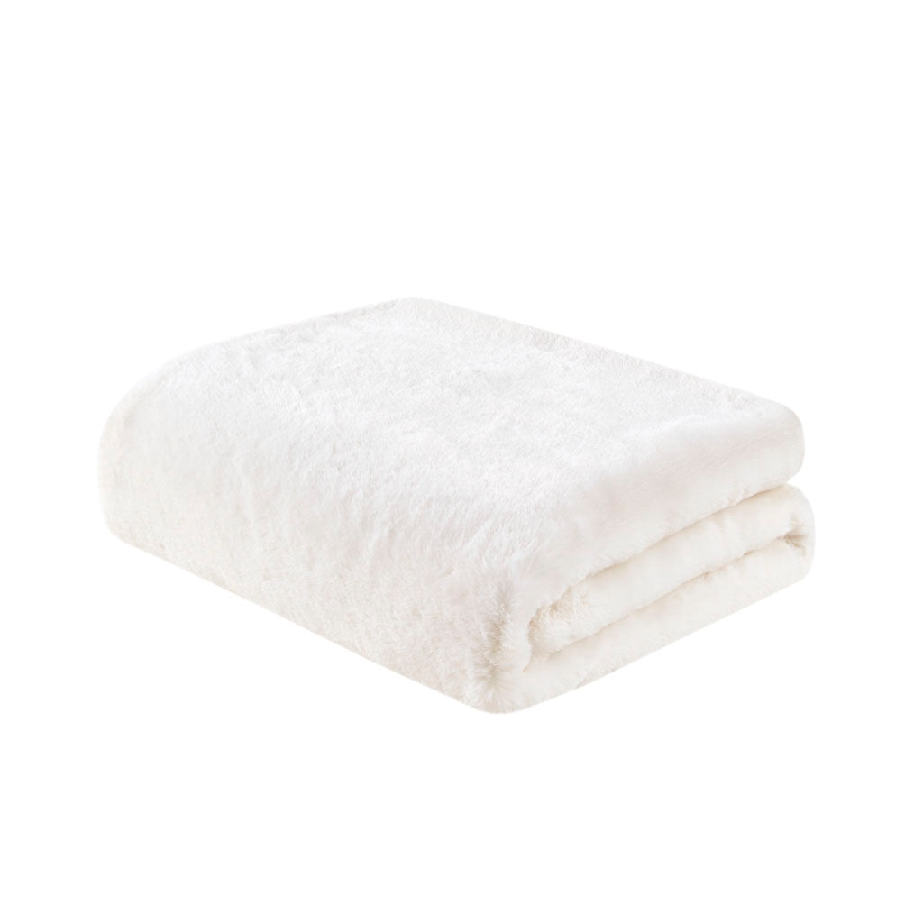 Vegan Premium Faux Fur Throw with Velvet Reverse, Ivory