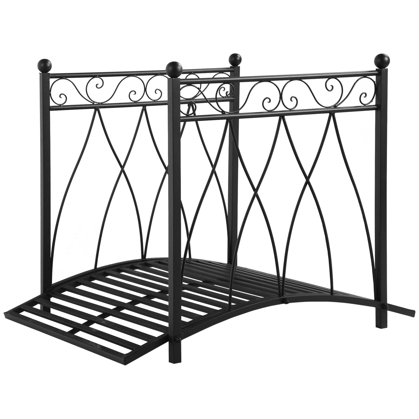 3.3FT Classic Garden Bridge with Safety Railings Arc Footbridge Decorative Pond Bridge for Backyard Creek Stream, Black