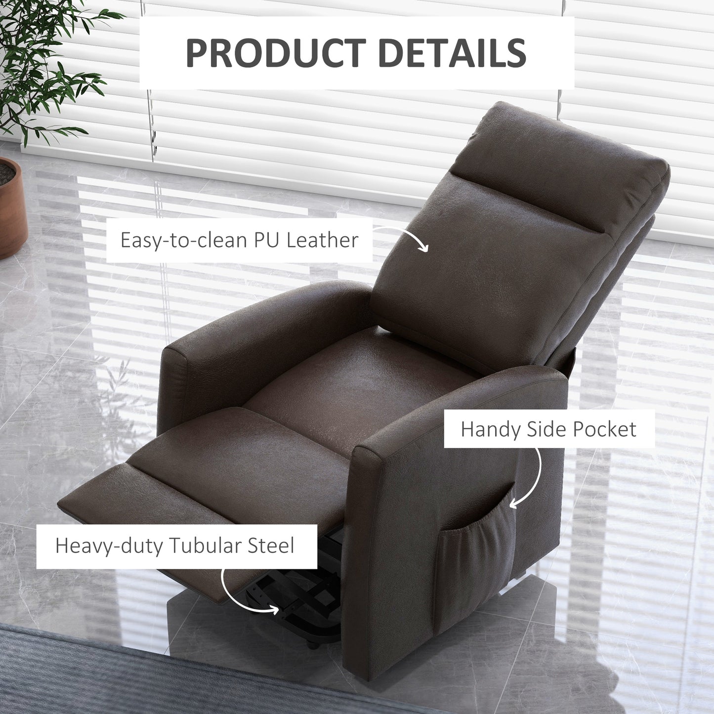 Power Lift Recliner Chair with Remote Control Side Pocket in Brown