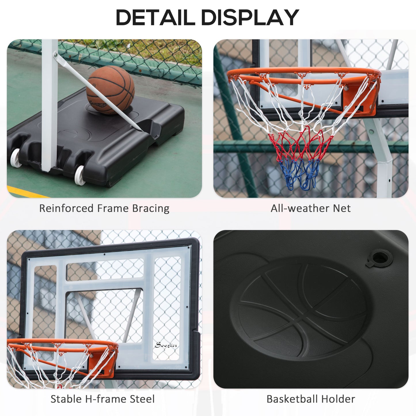 Portable Basketball Hoop, 7ft-8.5ft Height Adjustable Basketball System with Wheels & 35.5" Backboard for Youth Junior