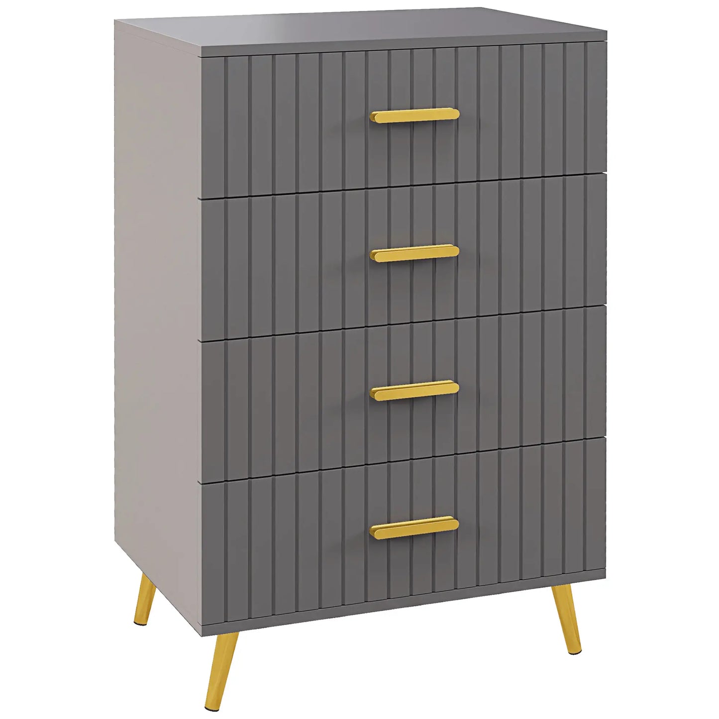 4 Drawer Dresser with Aluminium Legs and Gold Handles, in Dark Grey