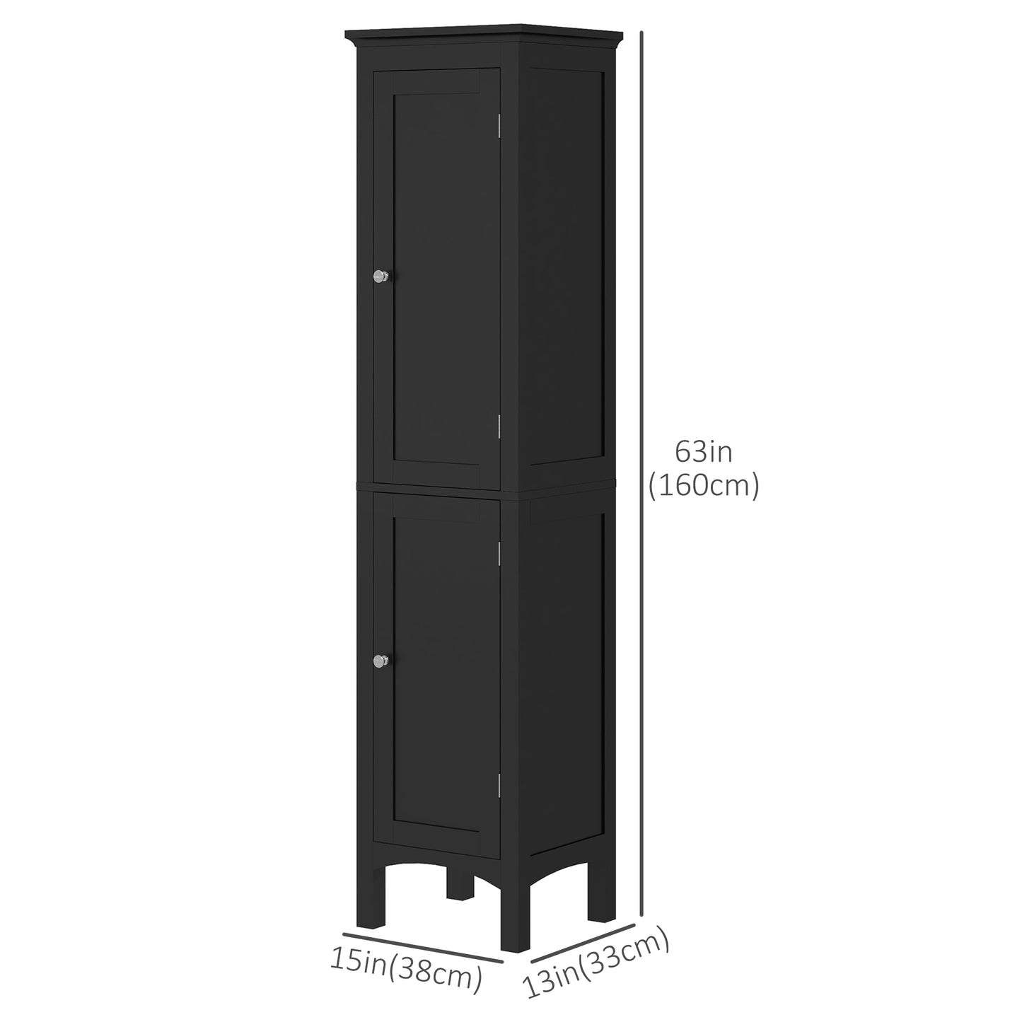 Tall Bathroom Cabinet, Freestanding Storage Organizer with Adjustable Shelves and Cupboards, 15" x 13" x 63", Black