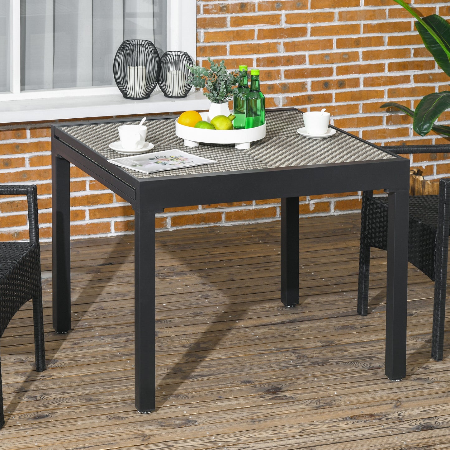 Extendable Rattan Dining Table, Patio Retractable Table, Aluminum Frame, 90/180 x 90 cm, Mixed Brown