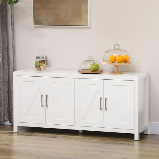 Sideboard Cabinet Buffets Table with Barn Style Doors TV Cabinet Stand for TVs up to 65" with 4 Cable Holes White