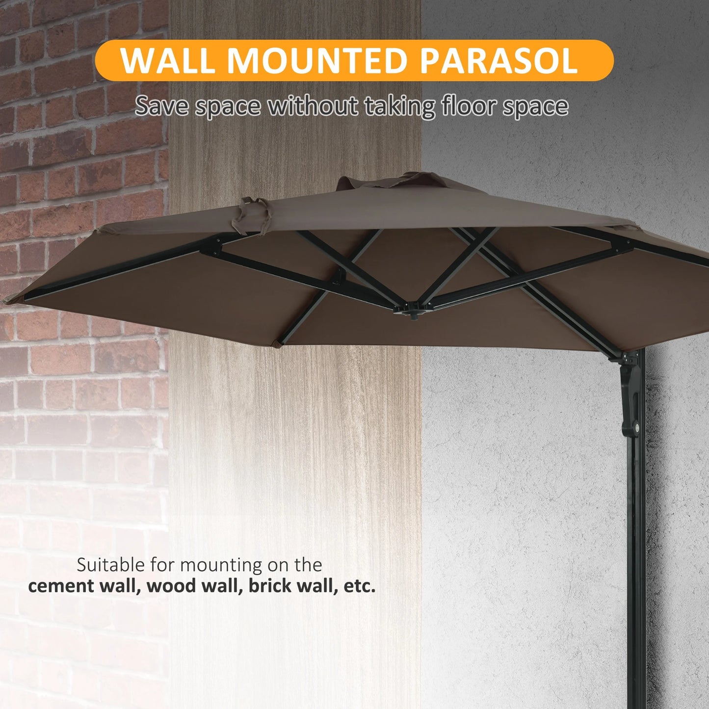 8 ft Wall Mounted Umbrella with 180° Rotatable Canopy, Khaki