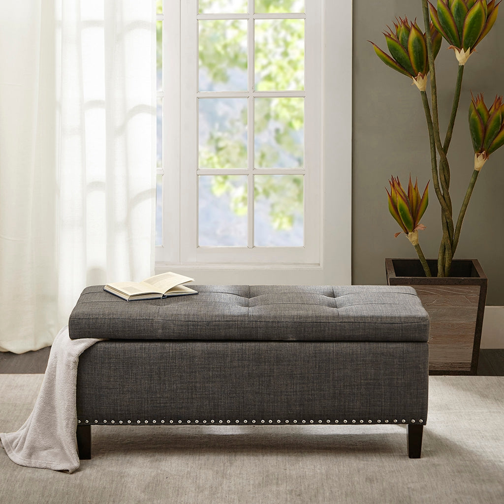 Tufted Accent Ottoman Bench with Interior Storage, Grey