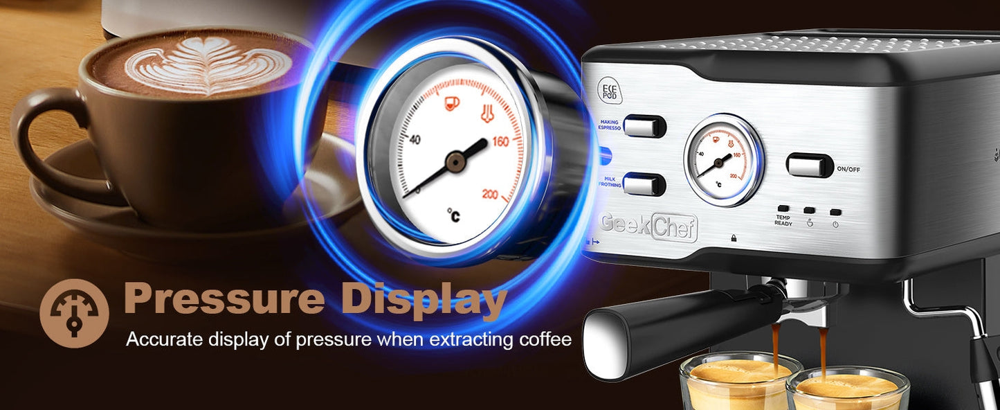 Espresso Machine 20 Bar Pump Pressure Cappuccino Latte Maker