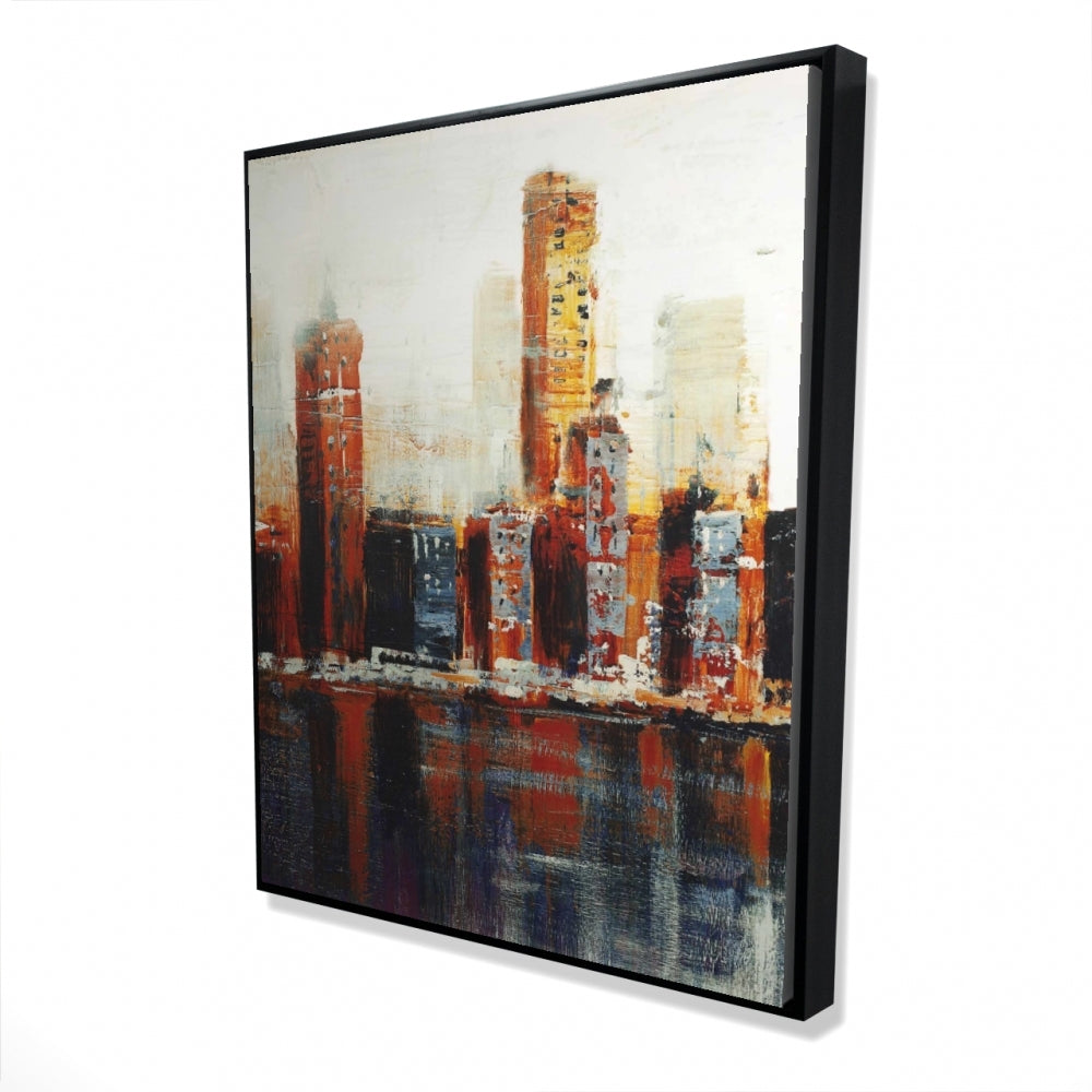 Abstract Red Cityscape | Framed Print On Canvas 48" X 60"