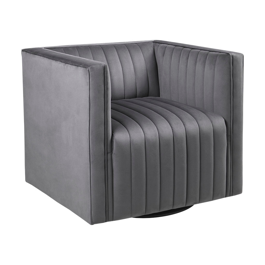 Velvet French Piping Swivel Accent Chair, Grey *