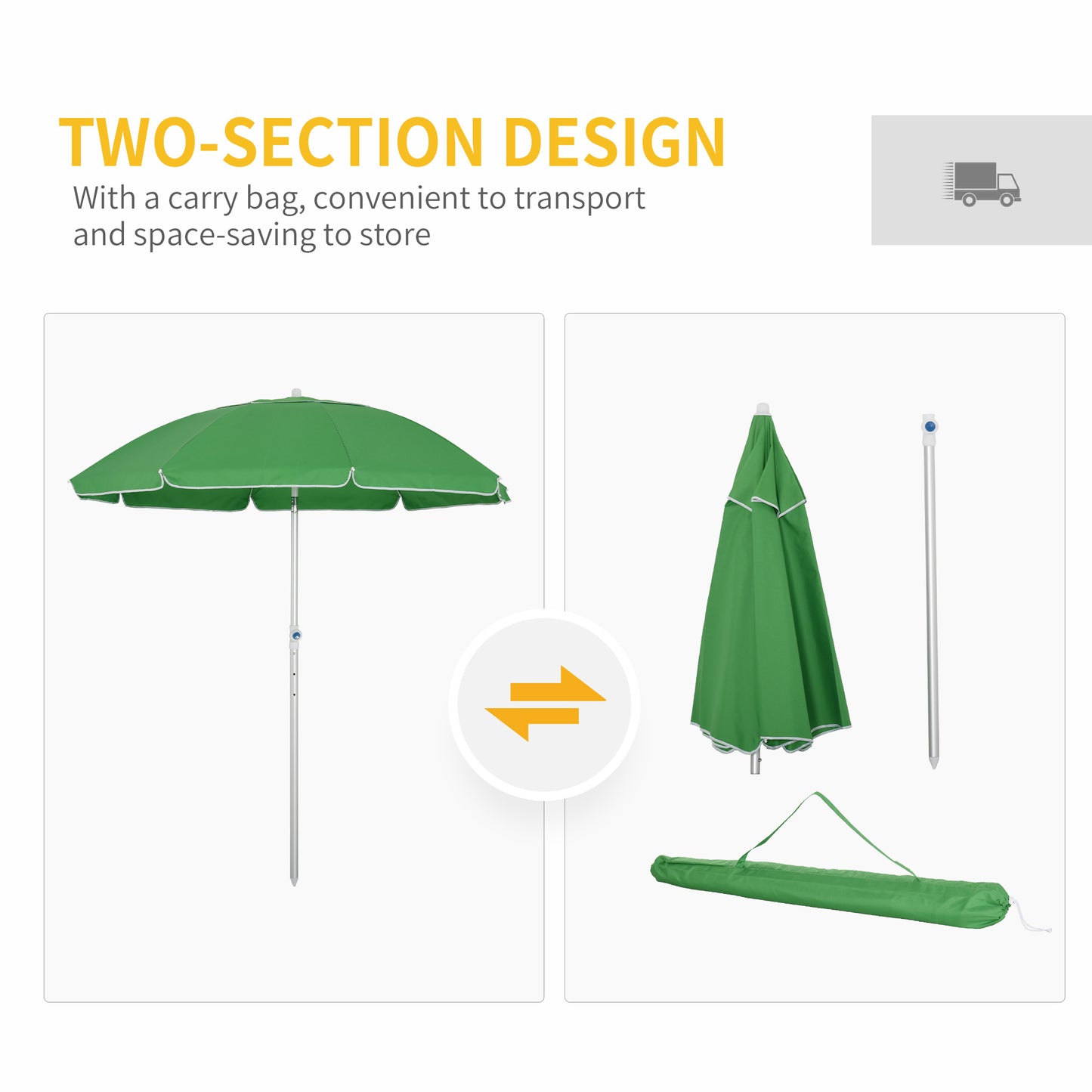 Arc. 6.4ft Beach Umbrella with Aluminum Pole Pointed Design Adjustable Tilt Carry Bag for Outdoor Patio Green