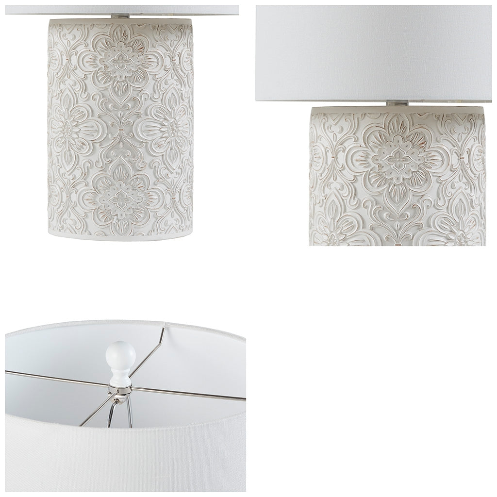 Dimmable Farmhouse Distressed Floral Table Lamp, Cream