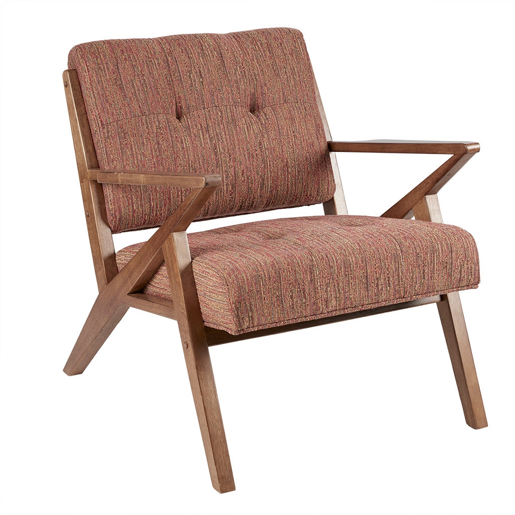 Modern Mid-Century Wood Lounge Chair, Red