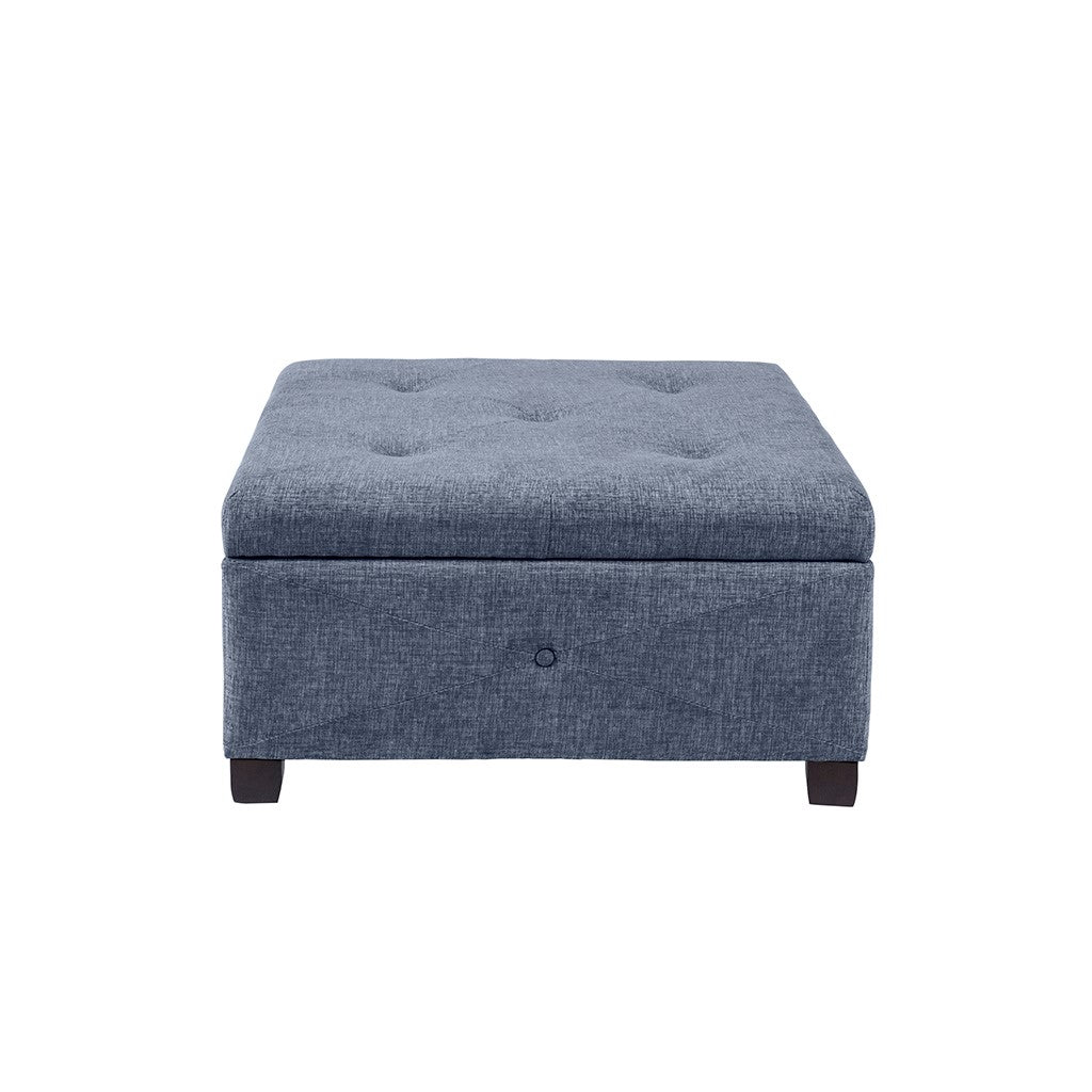 Storage Ottoman Button Tufted Square Accent Stool, Blue