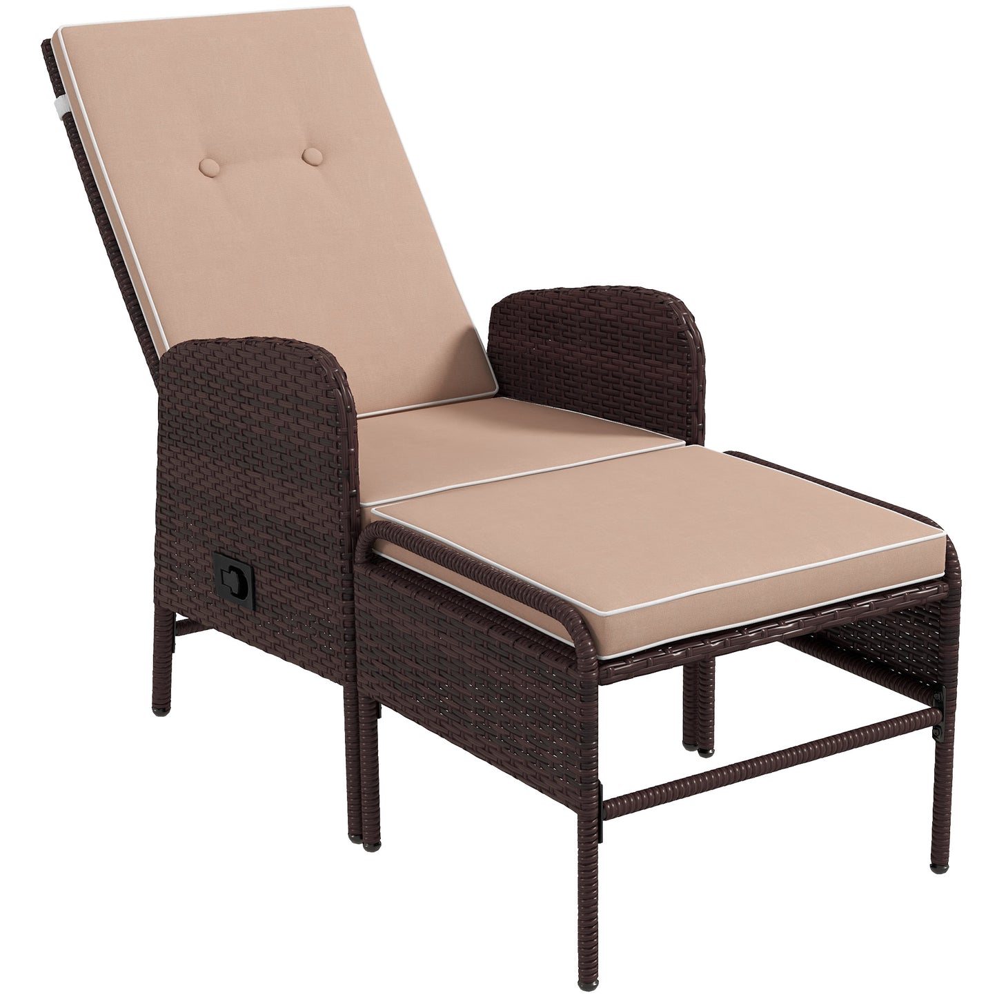 2 Pieces Patio Reclining Chair Set with Stool, Cushions, Outdoor Wicker Conversation Armchair Set, Brown