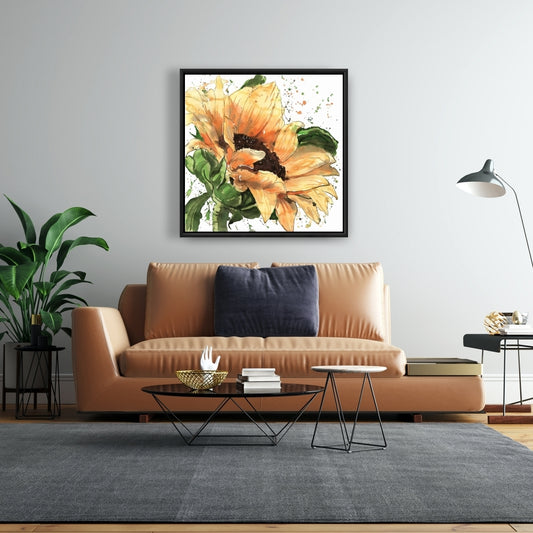 Sunflower in Bloom | Framed Print On Canvas 24" X 24"