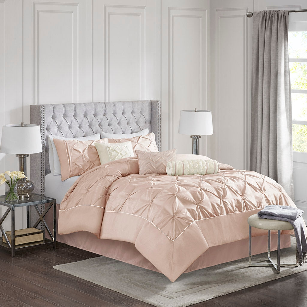 Silky Tufted 7-Piece Comforter Set, Blush