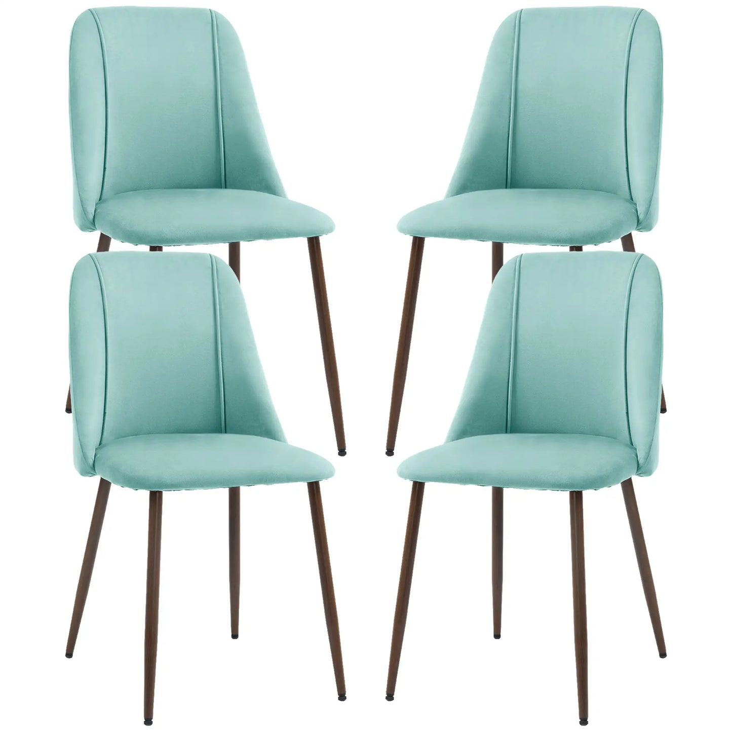 Upholstered Dining Chairs Set of 4, Velvet Accent Chair with Back and Wood-grain Steel Leg for Kitchen, Light Green