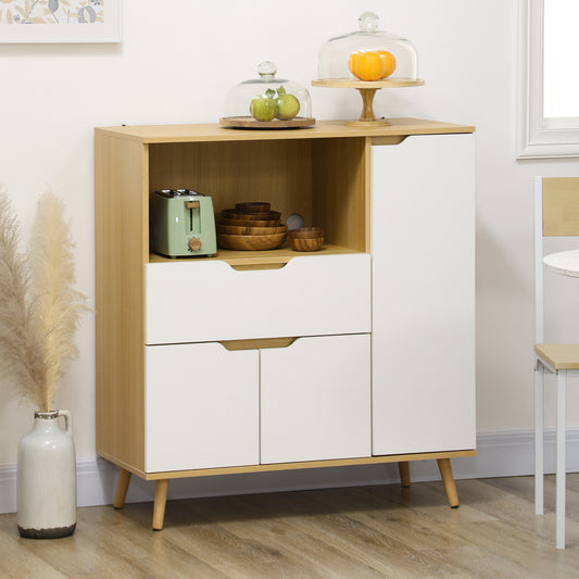 Modern Microwave Stand, Microwave Cabinet with Drawer, Storage Cupboards and Cable Hole for Kitchen, Dining Room, White