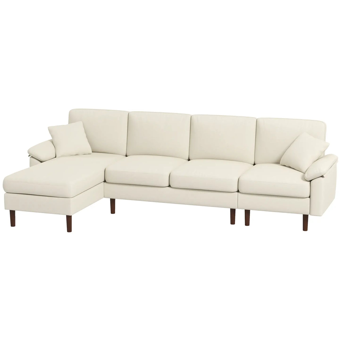 Modern Sectional Couch with Changeable Chaise Lounge, Pillows and Wooden Legs for Living Room, Cream White