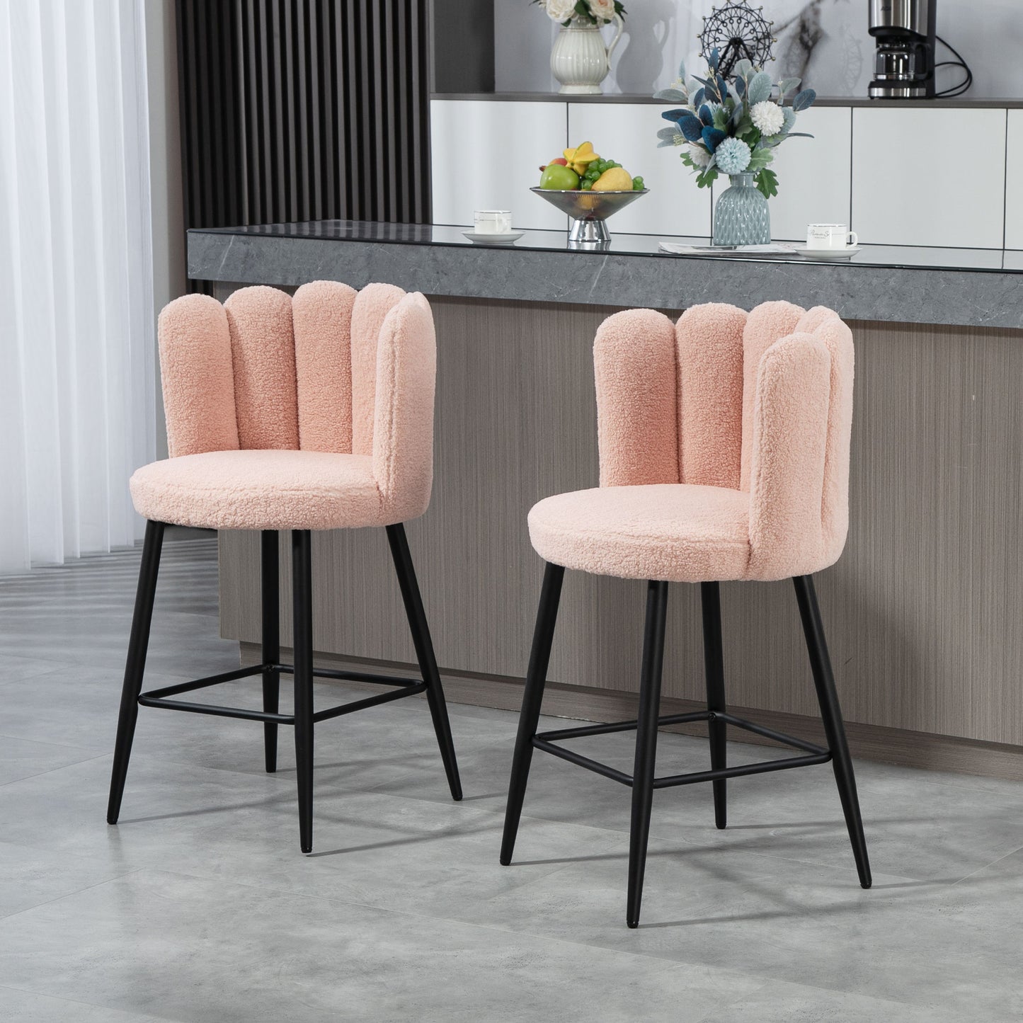 Faux Cashmere Bar Stools Set of 2 Counter Height Bar Stools with Back for Home Kitchen, 20.5"x19.7"x36.6", Pink