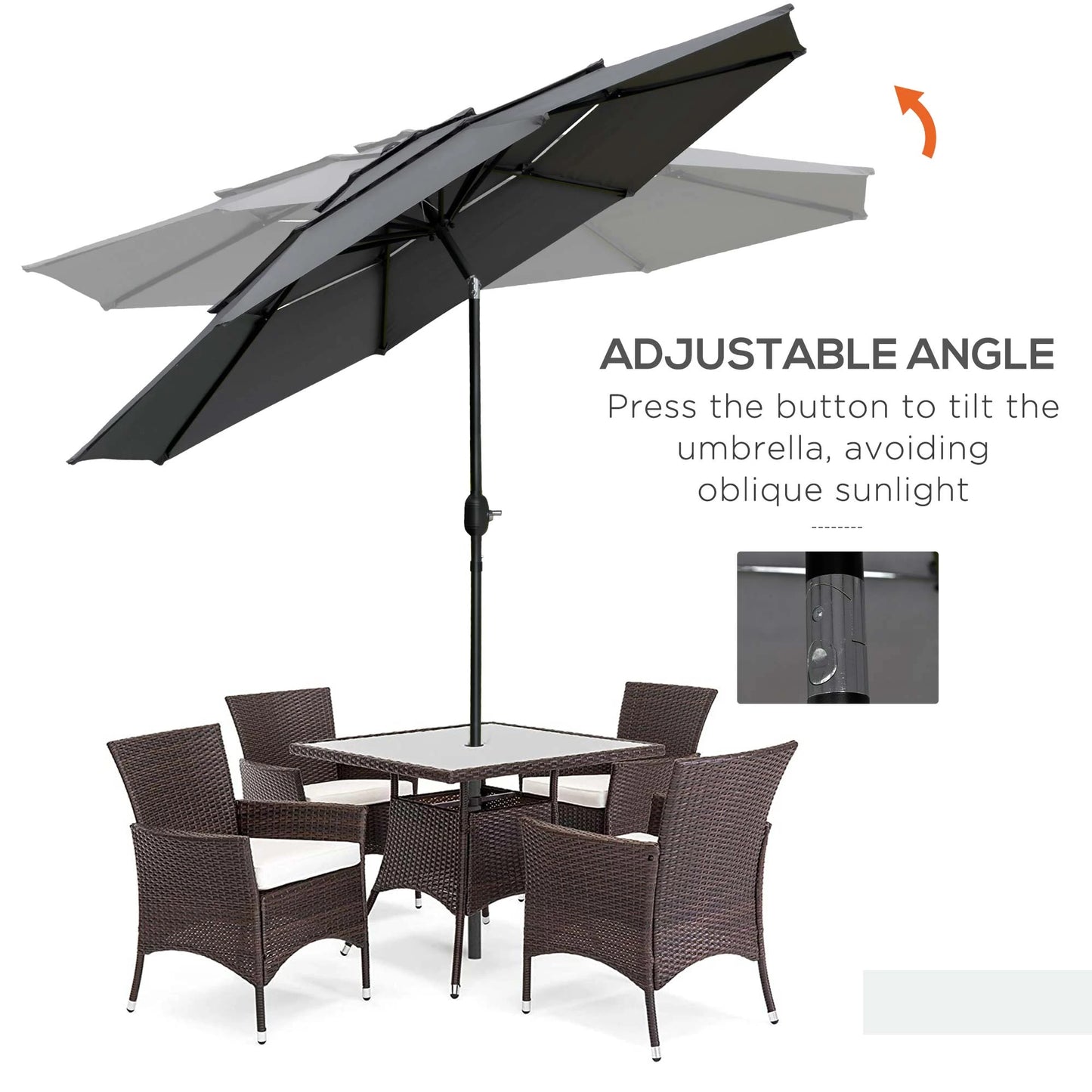 9FT 3 Tiers Patio Umbrella Outdoor Market Umbrella with Crank, Push Button Tilt for Deck, Backyard and Lawn, Light Grey