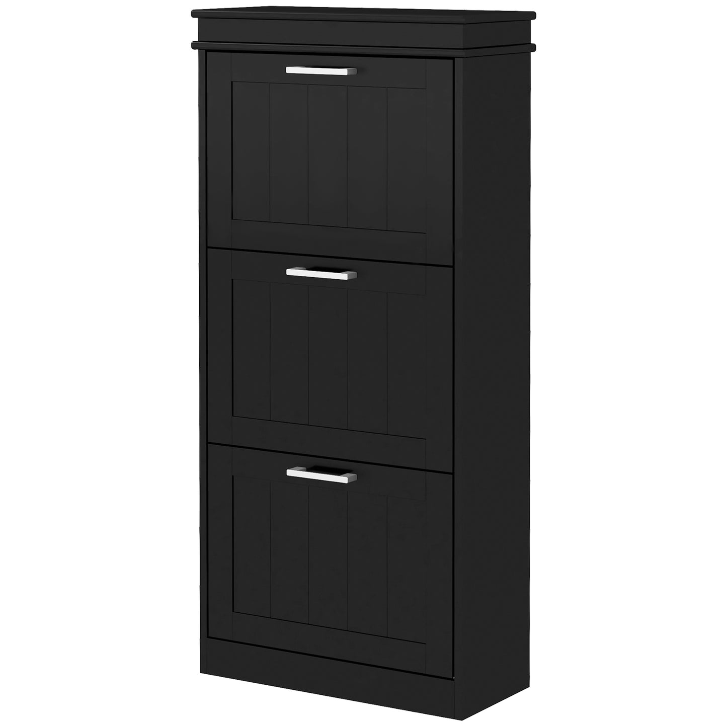 15 Pair Shoe Storage Cabinet with 3 Flip Drawers and Adjustable Shelves, Narrow, Black