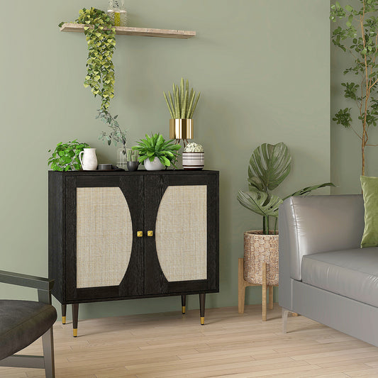 Boho Entryway Cabinet with Adjustable Shelf and Rattan Decorated Doors