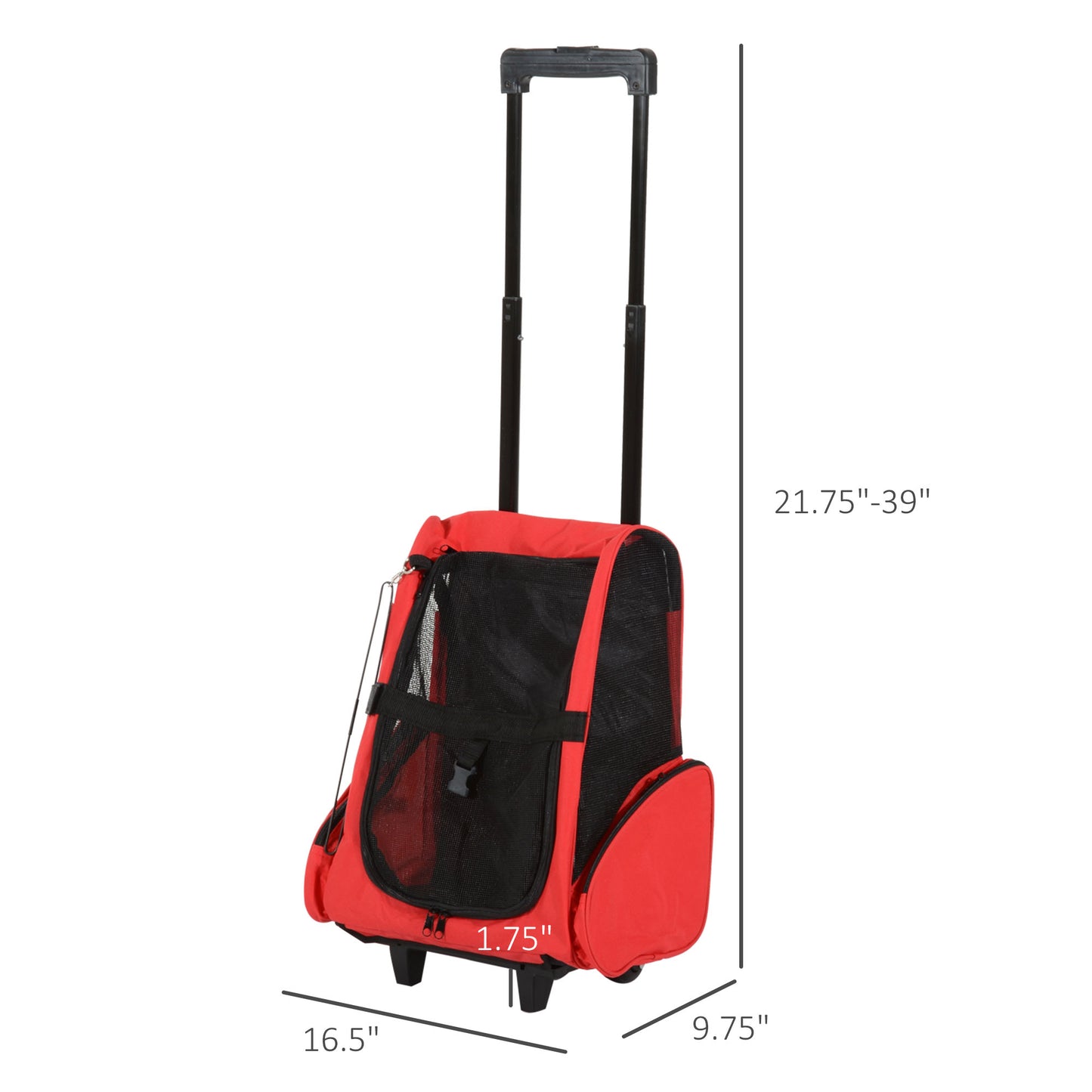 4-IN-1 Pet Luggage Box Carrier Cat Dog Backpack Crate Rolling Wheel w/ Removable Stand Red