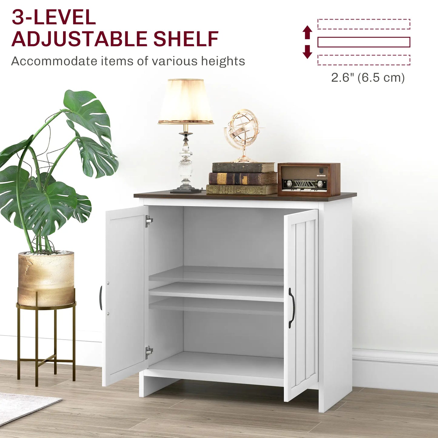 Modern Storage Cabinet with Beadboard Doors and Adjustable Shelf in White