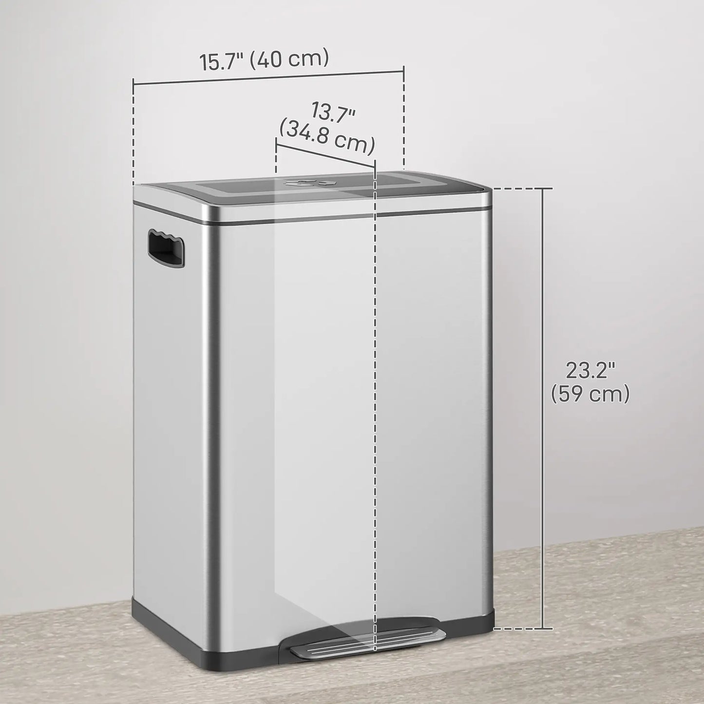 2 x 5.3 Gallon (2 x 20L) Garbage Bin, Stainless Steel Garbage Can with Soft-Close Lid and Removable Inner Buckets